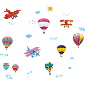 Hot air balloons and planes wall sticker 